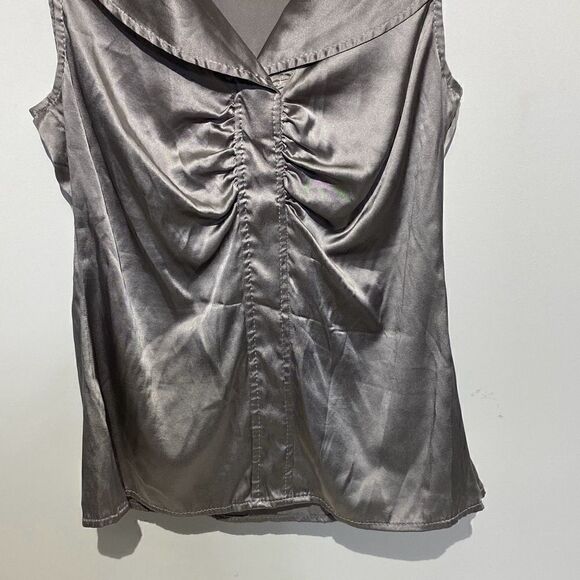 Ann Taylor Women's Gray Silk Stretch Sleeveless Cinched Front Top Size 4 - Picture 2 of 9
